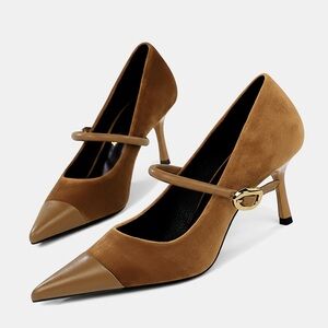 Commense Faux Suede Pointed-Toe Mary Jane Pumps